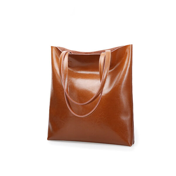 Womens Oil Waxy Genuine Leather Tote Bag - Image 2