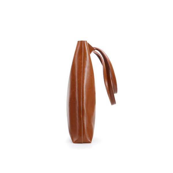 Womens Oil Waxy Genuine Leather Tote Bag - Image 3